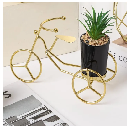 Metal Cycle in Golden Color With Ceramic Flower Pot