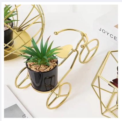 Metal Cycle in Golden Color With Ceramic Flower Pot