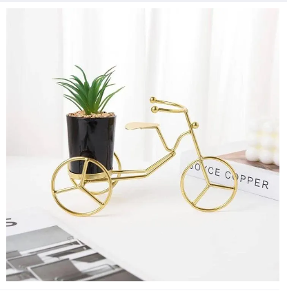 Metal Cycle in Golden Color With Ceramic Flower Pot