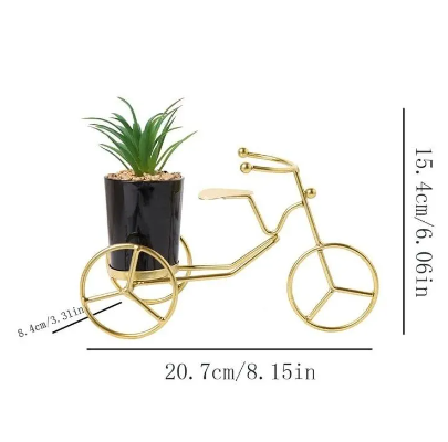 Metal Cycle in Golden Color With Ceramic Flower Pot